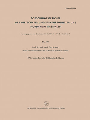 cover image of Wärmebedarf der Silikatglasbildung
